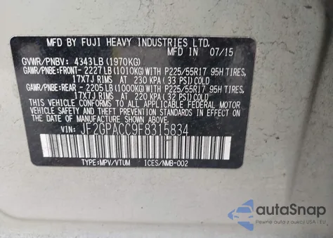 2015 Subaru Xv Crosstrek 2.0I Premium из США, поврежденный, VIN JF2GPACC9F8315834